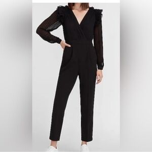 Express Black Ankle-Length Jumpsuit with Sheer Sleeves